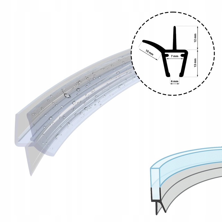 Uszczelca inferiora pentru usa cabinei de dus semicirculare COCOS DK13, 7mm, 70cm