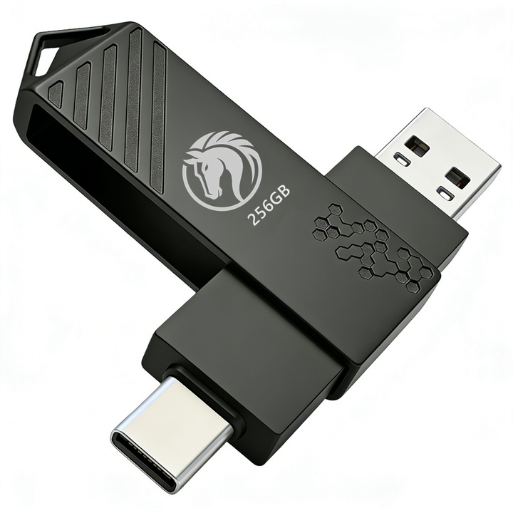 Memorie USB 256GB, unitate flash metal USB 3.0, 100MB/s, negru, plug & play