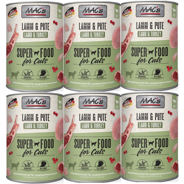 MAC's eledel, bárány és pulyka, 6x 400g szett, gabonamentes, tartósítószermentes