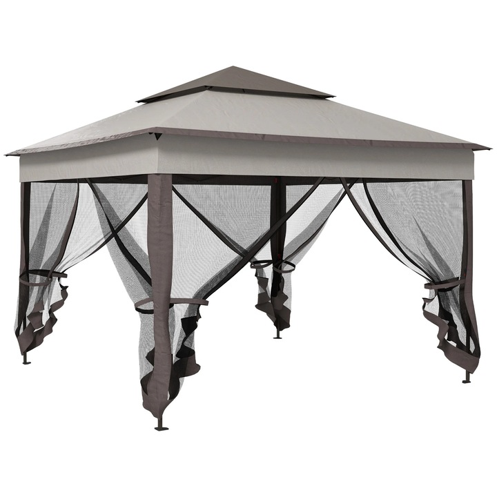 Pavilion pliabil, Cort de petrecere, 3, 3 x 3, 3 m, 4 pereti cu plasa anti-insecte, Prelata din canvas, Gri