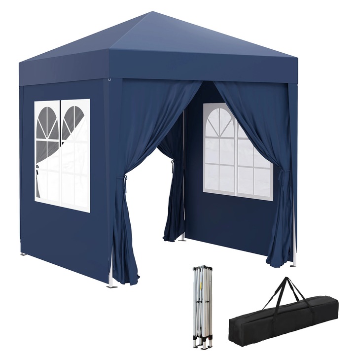 Pavilion pop-up de exterior, Cort pliabil, 4 pereti, material Oxford, geanta de transport, Albastru