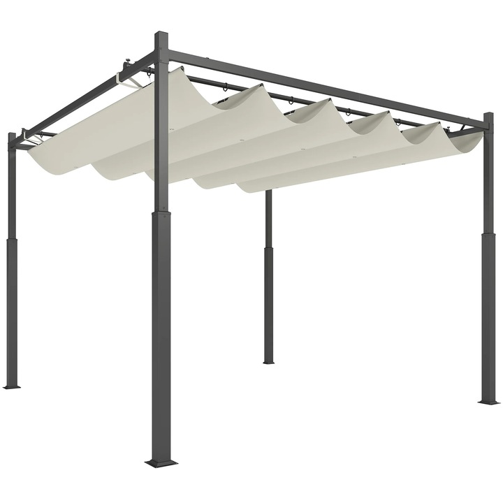 Pergola de gradina, Foisor 3 x 3 m, Acoperis retractabil, Protectie UV30+, Cadru din fonta, Panza din poliester cu acoperire PA, Fixare magnetica, Alb