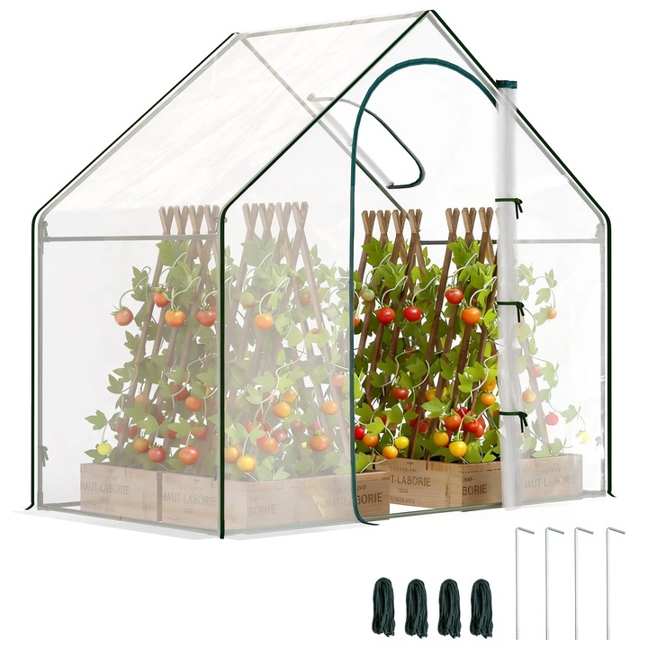 Sera, Sera de gradina, Usa si fereastra, Cadru din otel vopsit in pulbere, Folie din plastic impermeabila cu protectie UV, 180x100x168 cm, Verde