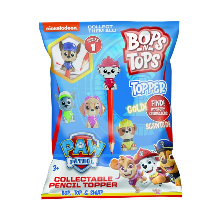 Figurina Surpriza Paw Patrol pentru Creion, Bops in Tops, Personaj Mister, Colectabil, 3+
