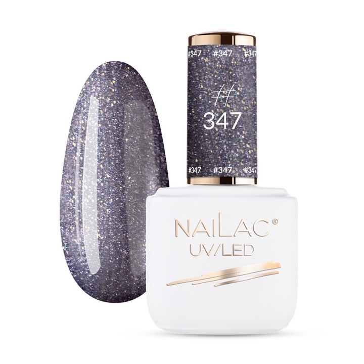 Oja hibrida NaiLac #347, grafit cu irizatii roz si turcoaz, 7ml