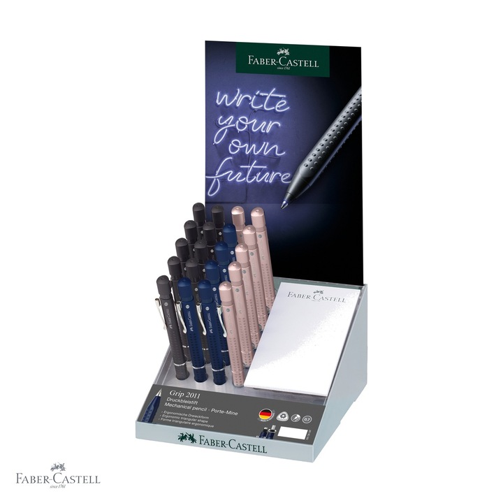 Display 20 creioane mecanice Faber-Castell Grip 2011, varf 0.7mm, culori asortate