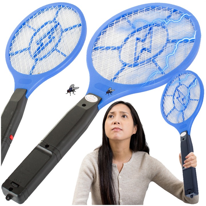 Paleta electrica anti insecte pentru tantari muste viespi alimentare baterii 2 x AA aparat eficient capturare insecte zburatoare cu plasa electrica si maner ergonomic