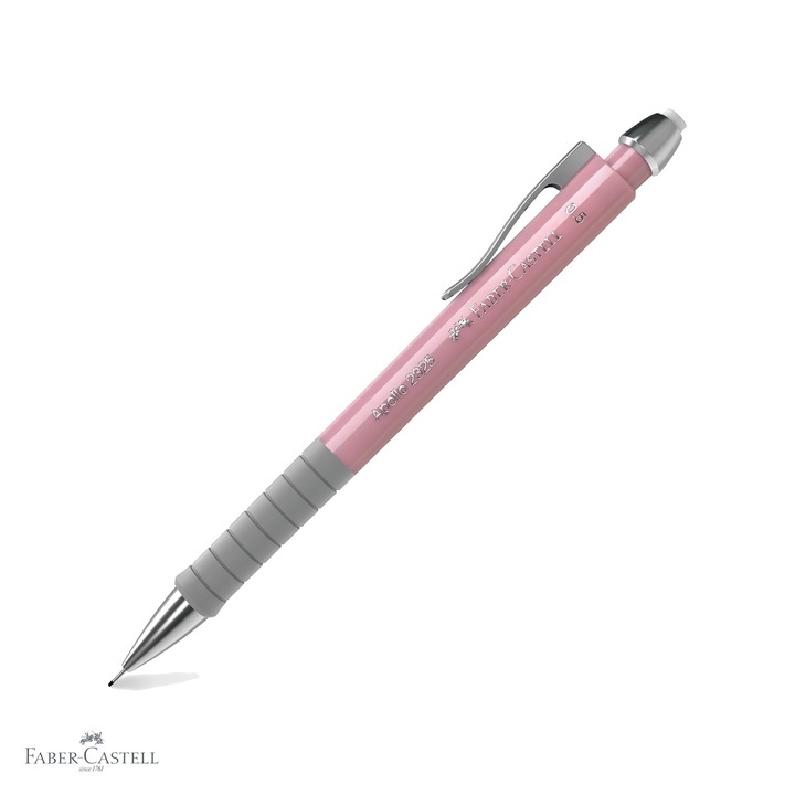 Creion mecanic Faber-Castell Apollo 2024 Rose Shadow 0.5mm, varf retractabil, grip ergonomic