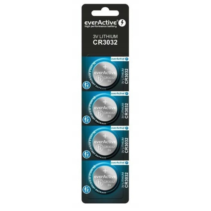 Baterii CR3032 3V Everactive set 4 bucati, 30x3.2mm, litiu