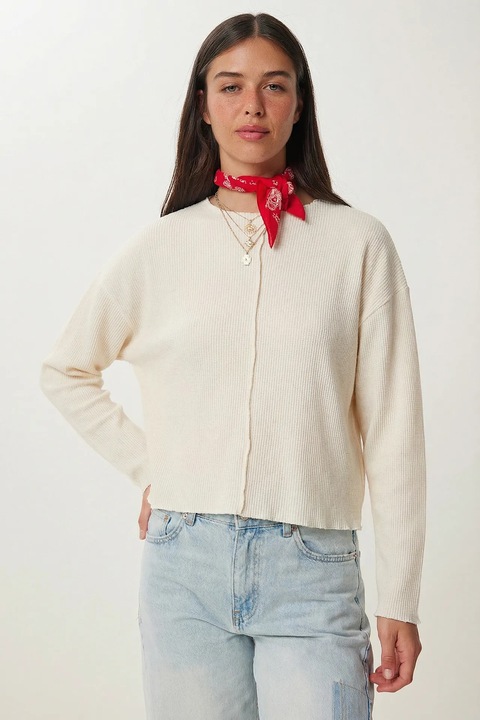 Bluza dama, Happiness Istanbul, Ecru, Poliester/Elastan