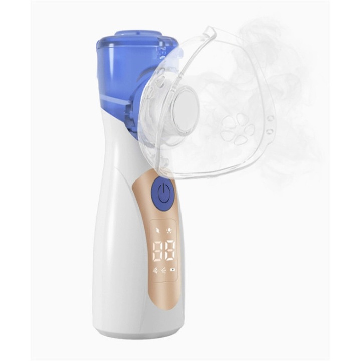 Aparat Aerosoli Portabil Silentios，Inhalator Nebulizator Mesh Ultrasonic, Rezervor 10-18ml, Terapie Rapida, USBReincarcabil, Aerosoli Copii & Adulti