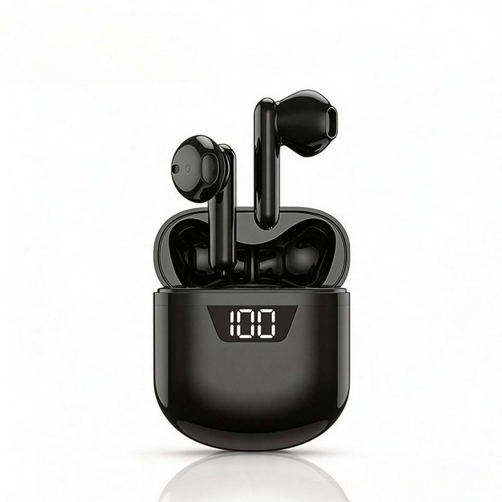 Casti Wireless In-Ear Bluetooth 5.3, Audio Stereo, Afisaj Digital LED, Control Touch, Rezistenta la Apa IPX4, Microfon HD, Sport & Gaming, Interfata Type-C, Negru