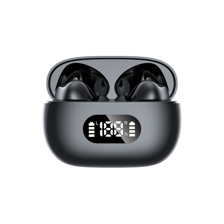Vezeték nélküli zajszűrős fülhallgató, In-ear Bluetooth, Vezeték nélküli, Digitális kijelző, Bluetooth 5.3 fülhallgató (15m), Erőteljes basszus, HD audio mikrofon, Érintésvezérlés, IPX5, Sport, Univerzális, Fekete