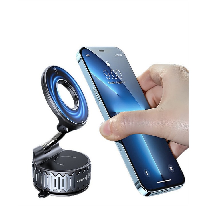 Suport Auto Universal pentru Telefon, Pliabil si Retractabil, Prindere Magnetica, Geam, Mobilier, Rotire 360°, Brat Pliabil din Aluminiu, Inel Magnetic Inclus, Compatibilitate Universala