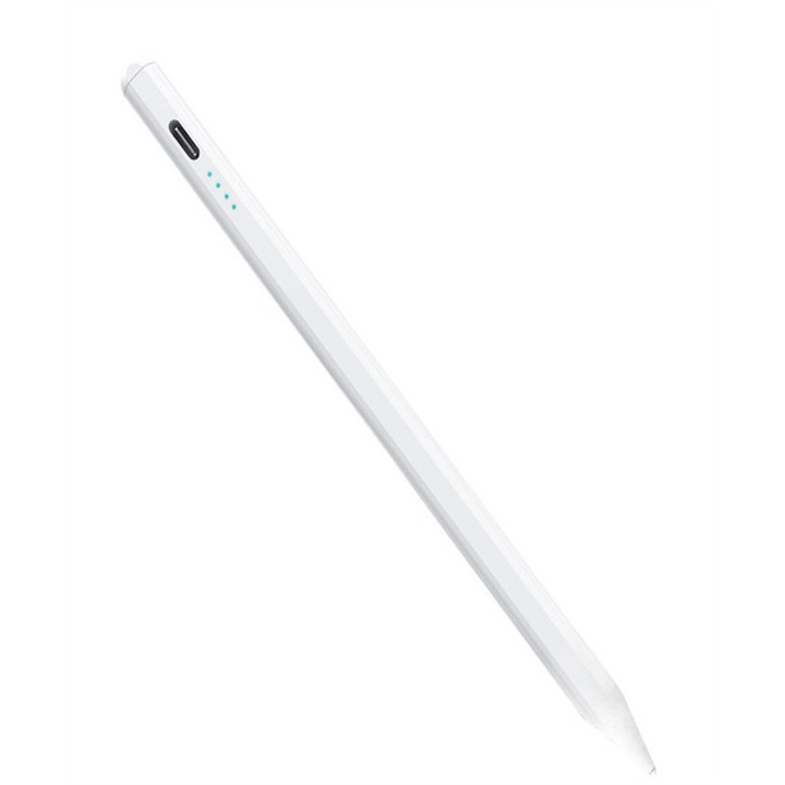 Stilo capacitiv, Touch Control, Magnetic, Incarcare rapida USB, Timp de asteptare lung, magnetic, aluminiu, Pentru telefoane mobile sau tablete Android si iOS, Alb