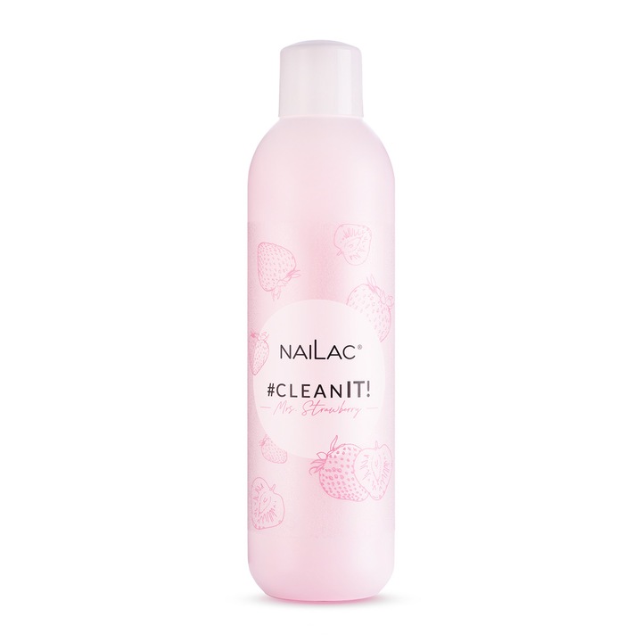 Cleaner NaiLac #Clean IT! Mrs. Strawberry 1000ml, cu alcool izopropilic, parfum de cocktail de capsuni