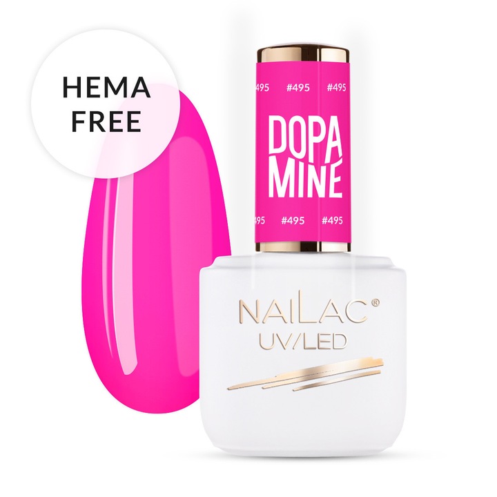 Oja hibrida NaiLac #495, violet neon cu accente roz, 7ml