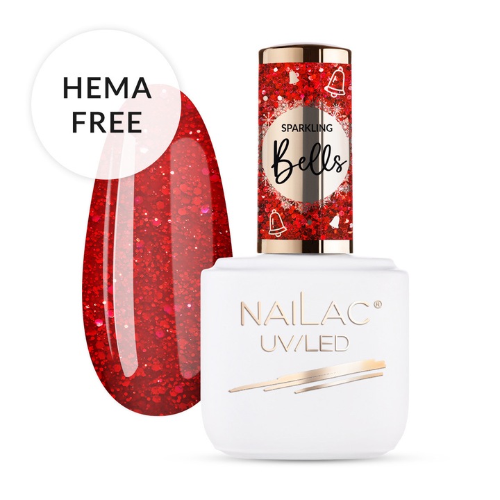 Oja hibrida NaiLac Sparkling Bells, rosu, 7ml