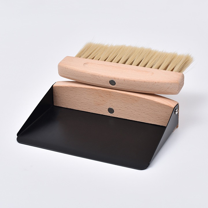 Set mini perie si faras pentru birou, beechwood, 0.5lbs, design compact, negru