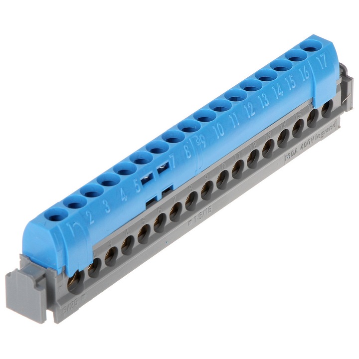 Bara de conectare IP2X LE-004845, Legrand, 100A, 141x30x20mm, albastru/gri