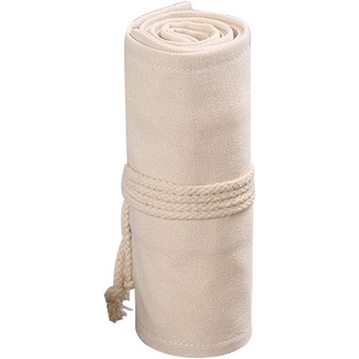 Penar din panza, 48 compartimente, organizator pentru creioane colorate, bej, 58x20cm