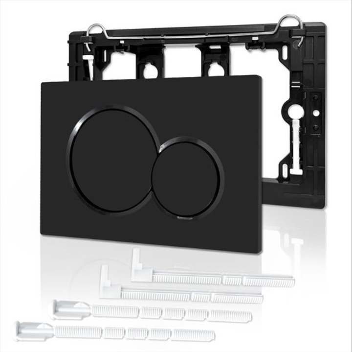 Panou de spalare universal pentru rezervoare Geberit Sigma, sistem de spalare dual, alb/negru, 24.6x16.4cm