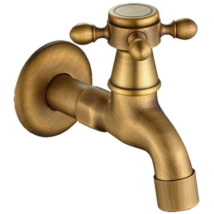 Baterie sanitara retro, montare pe perete, design clasic, finisaj bronz, un singur robinet, pentru chiuveta de bucatarie