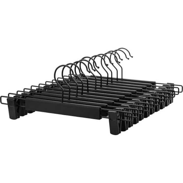 Umerase pentru pantaloni, set de 12, cu clips ajustabil, suport pentru fuste, negru, 1cm grosime