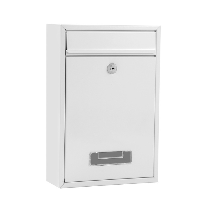Falra szerelhető postaláda, kulcsos zárral, fehér, 32x22x8.5cm