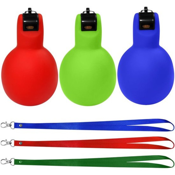 Fluier antrenament, PVC flexibil, cu snur, alb, universal