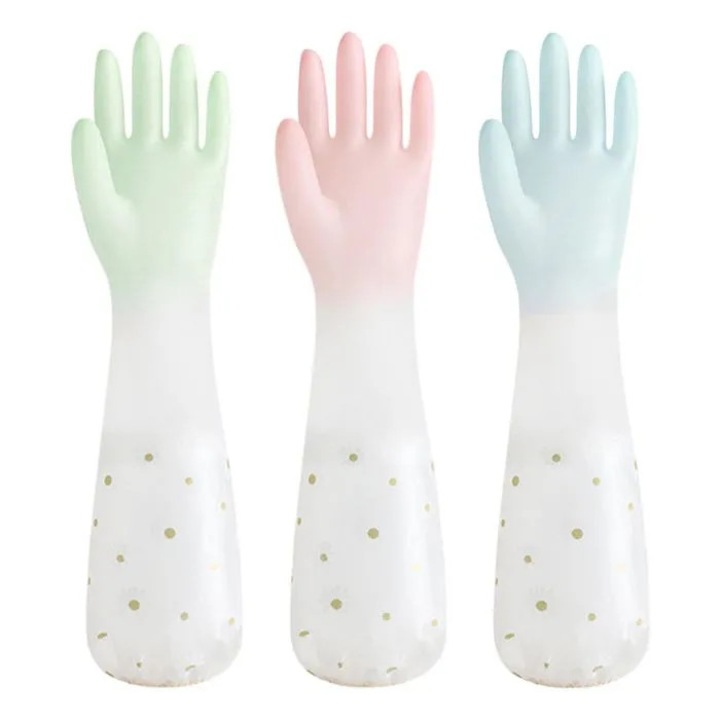 3 pár PVC konyhai kesztyű szett pamut béléssel, vízálló, többszínű