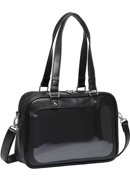 Női itabag táska, japán stílusú, aranyos design, 31x22x10cm, fekete, levehető pánttal és jelvénytartó résszel