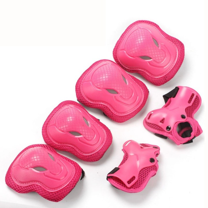 Set de protectie pentru copii, 2 genunchiere, 2 elbow pads, 2 protectii pentru incheieturi, roz, 3-8 ani