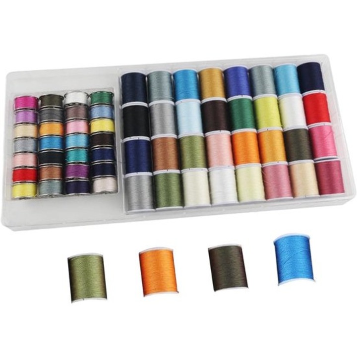 Set complet de ata pentru cusut, 60 culori, pregatit pentru masina, ideal pentru broderie si repararea imbracamintei