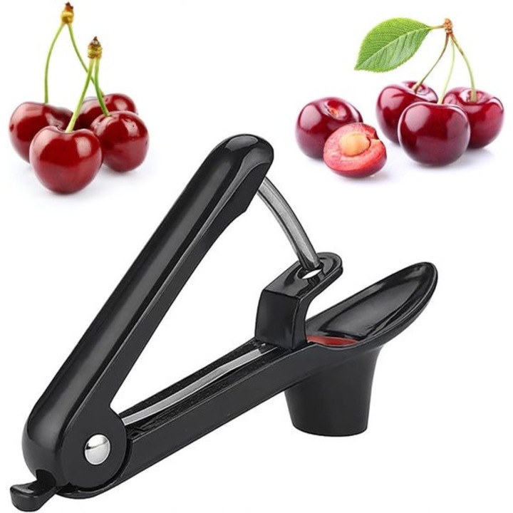 Curatator de samburi pentru cirese, negru, cu protectie impotriva stropilor, ergonomic, pentru fructe si masline