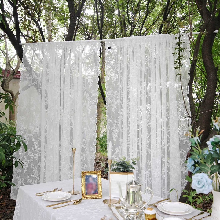 Perdele din dantela semi-transparenta, design elegant, set de 2, alb, 57x72in