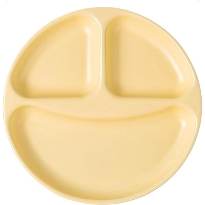 Farfurie ceramica divizata, design cu trei compartimente, 20.5 cm, galben, set