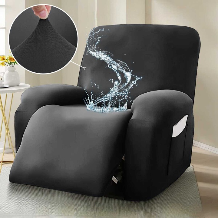 Husa elastica pentru canapea, gri inchis, din poliester, protectie impotriva petelor, set universal