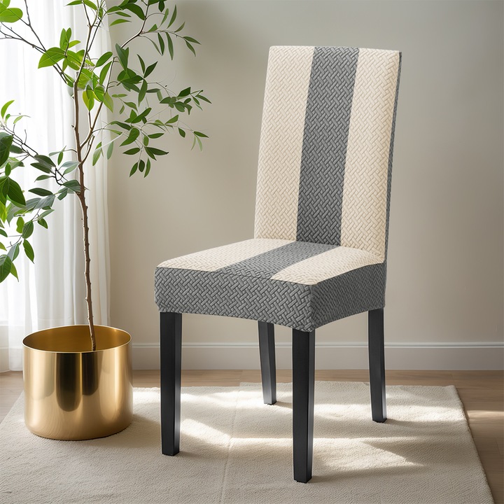 Huse scaune elastice jacquard T-striped, colorate, set de 2, gri