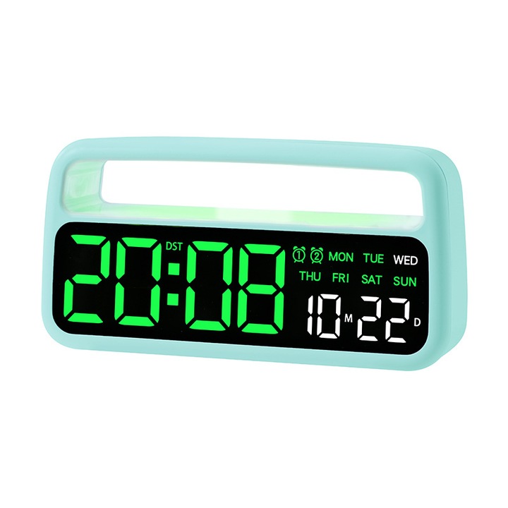 Ceas desteptator digital, cu display mare, lumini ambientale, set de 2 alarme, multicolor, pentru decor modern