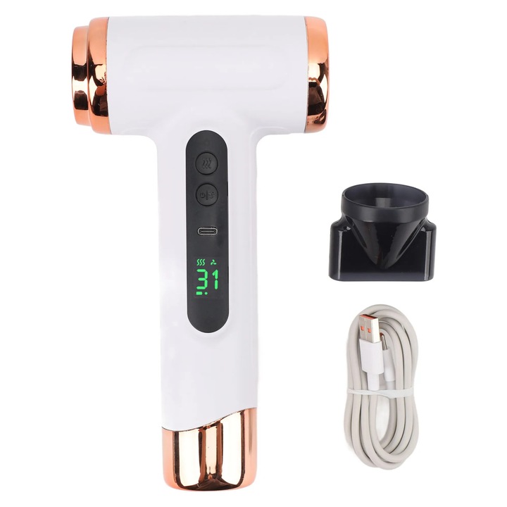 Преносим сешоар, USB презареждаем, бял, 200W, множество режими