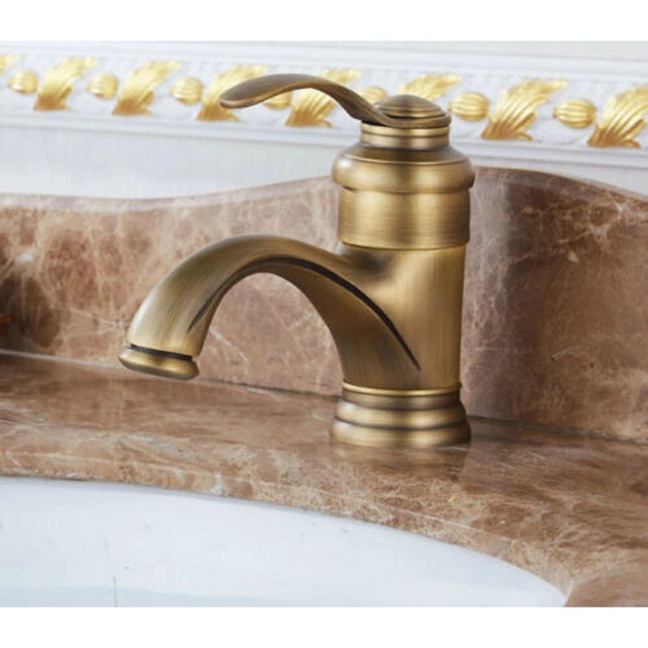 Baterie sanitara retro cu un singur maner, brass, instalare pe un singur orificiu, apa calda si rece