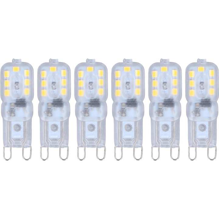 Becuri LED G9, set de 6 bucati, 3W, lumina neutra, dimabile, 14 LED-uri