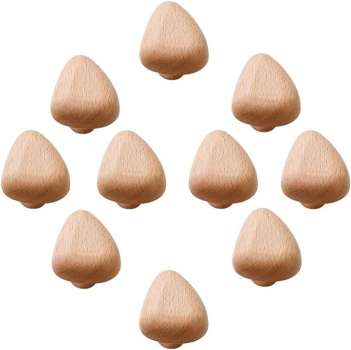 Set 10 Manere Vintage din Lemn pentru Sertare, Design Retro, Lemn Natural, Usor de Instalare