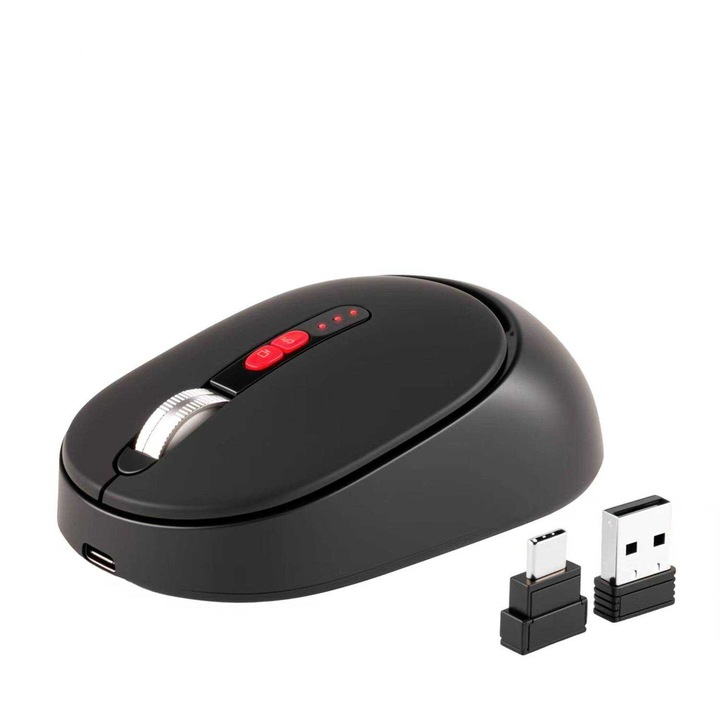 Mouse wireless Bluetooth tri-mod, negru, functie de revenire rapida la desktop, operare silentioasa, reincarcabil