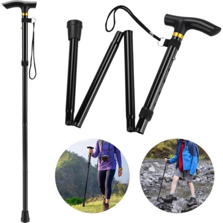 Baston pliabil din aluminiu, 84-93cm, usor, antiderapant