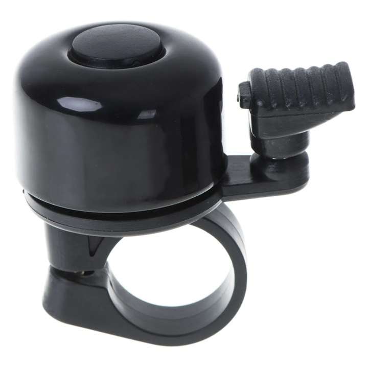 Sonerie bicicleta metalica, neagra, design clasic, montare usoara, dimensiuni compacte