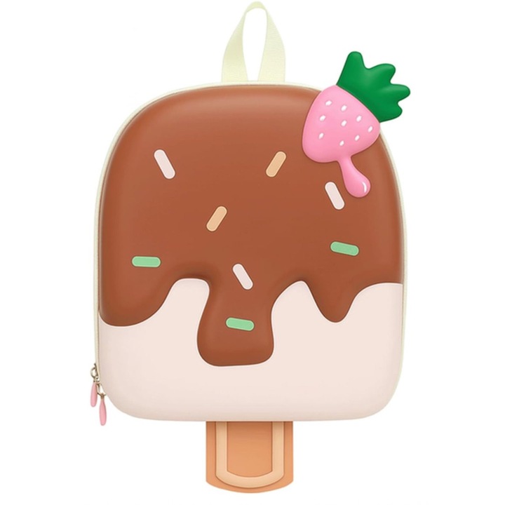 Ghiozdan pentru copii, design 3D, culoare maro, 24x28x10cm