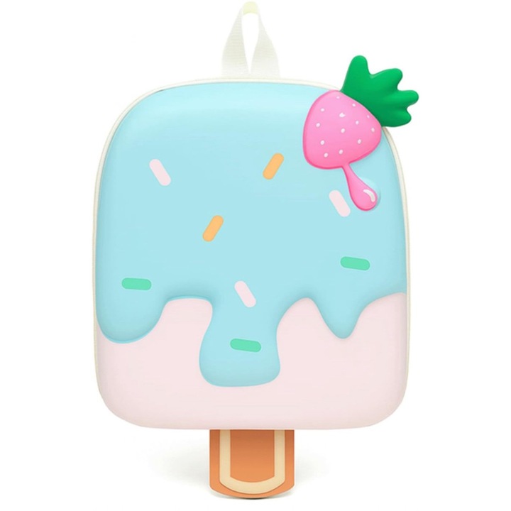 Ghiozdan copii, verde, 24x28x10cm, material Oxford + EVA, design cu inghetata, usor