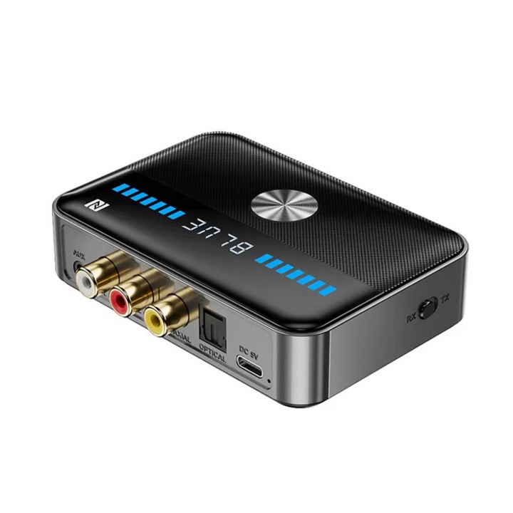 Аудио Bluetooth адаптер, RGB светлинни ефекти, NFC/AUX/RCA/USB интерфейси, комплект, черен.